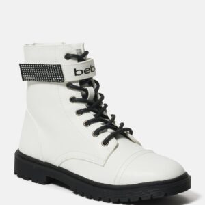 Bebe Women's Dayani Combat Boots, Size 8 in WHITE FAUX Synthetic