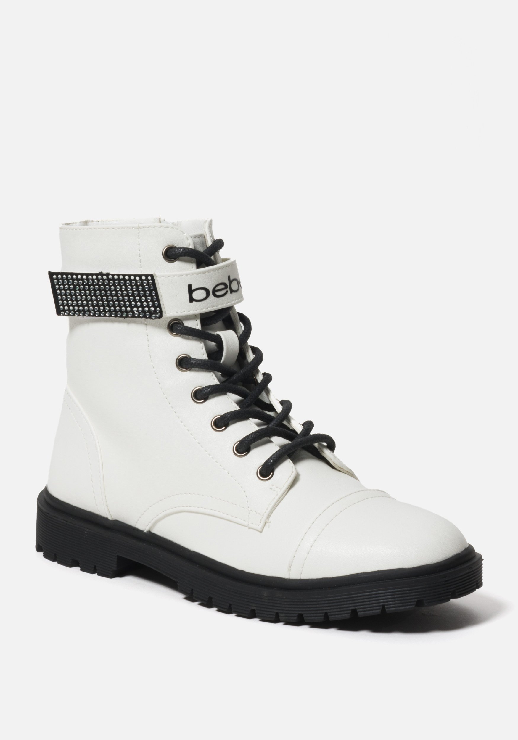 Bebe Women's Dayani Combat Boots, Size 8.5 in WHITE FAUX Synthetic