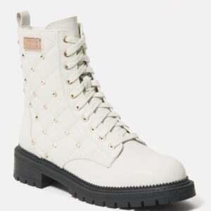 Bebe Women's Dorienne B Quilted Combat Boots, Size 10.5 in WHITE FAUX Synthetic