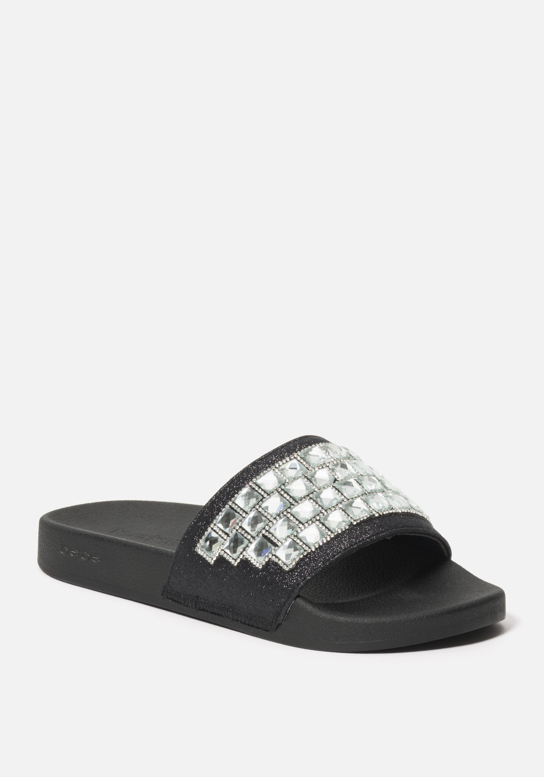 Bebe Women's Flashie Metallic Slides Shoe, Size 11 in BLACK Synthetic