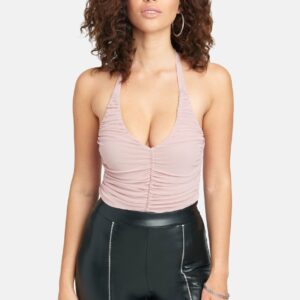 Bebe Women's 4 Way Stretch Mesh Bodysuit, Size XL in New Pink Spandex