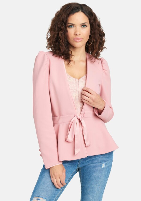 Bebe Women's Stretch Twill Tie Front Blazer Jacket, Size XS in New Pink Spandex
