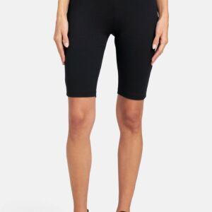 Women's Bebe Logo Rhinestone Biker Shorts, Size Large in Black Spandex