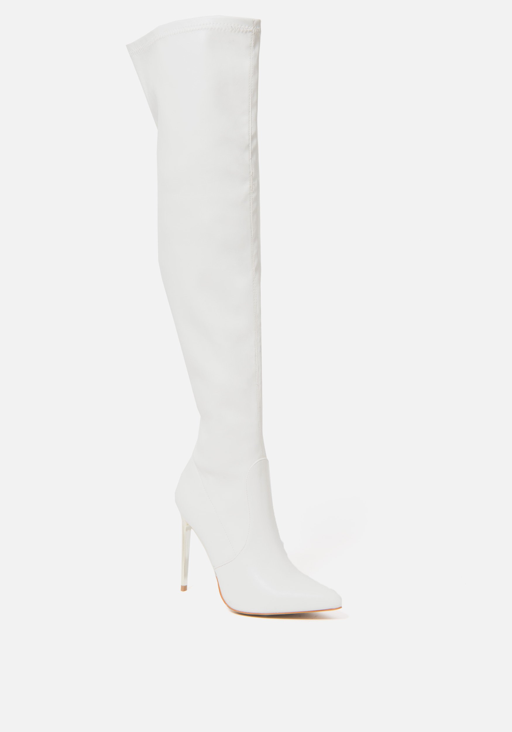 Bebe Women's Valirya Over the Knee Boots, Size 8.5 in WINTER WHITE Synthetic