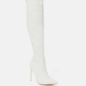 Bebe Women's Valirya Over the Knee Boots, Size 8 in WINTER WHITE Synthetic