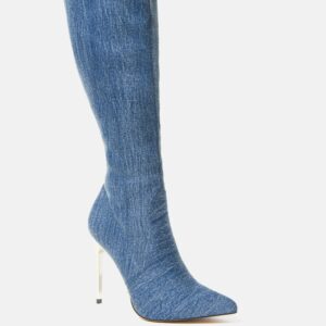 Bebe Women's Valeria Knee High Boots, Size 8.5 in DENIM Synthetic