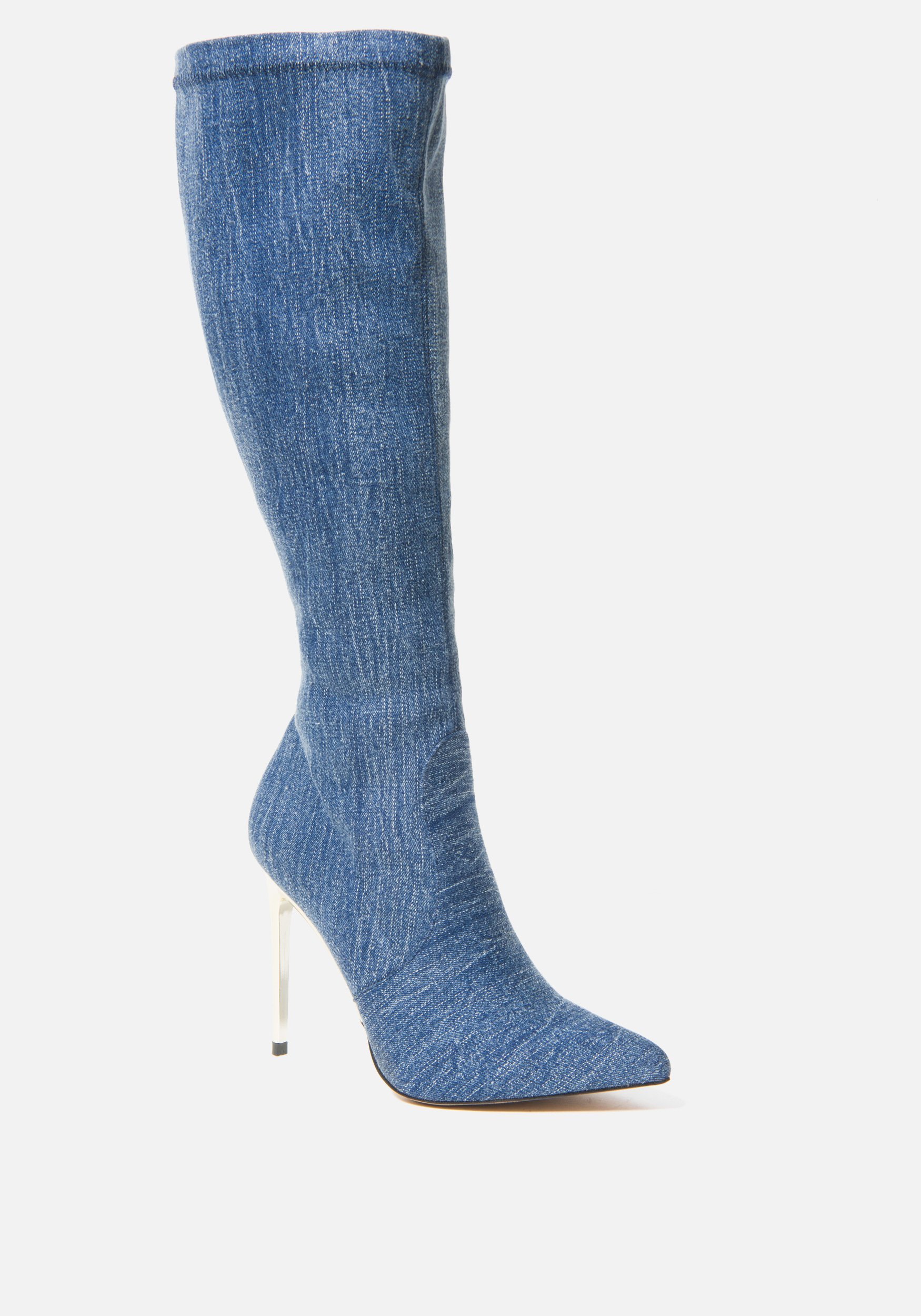 Bebe Women's Valeria Knee High Boots, Size 10.5 in DENIM Synthetic