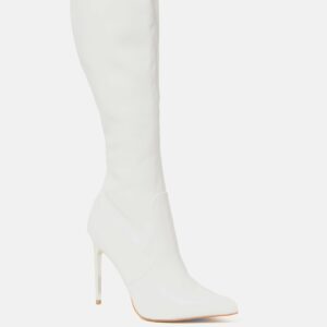 Bebe Women's Valeria Knee High Boots, Size 7.5 in WINTER WHITE Synthetic