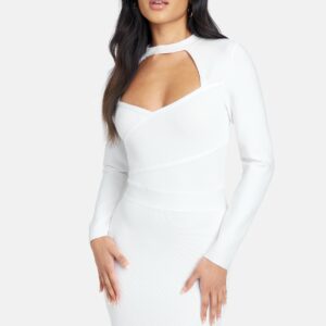 Bebe Women's Surplice Front Bandage Dress, Size XL in Egret