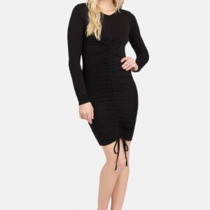 Bebe Women's Drawstring Front Mini Dress, Size XS in Black Viscose