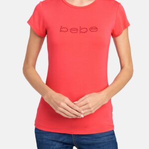 Women's Bebe Logo Tonal Rhinestone Tee Shirt, Size XL in Paradise Spandex