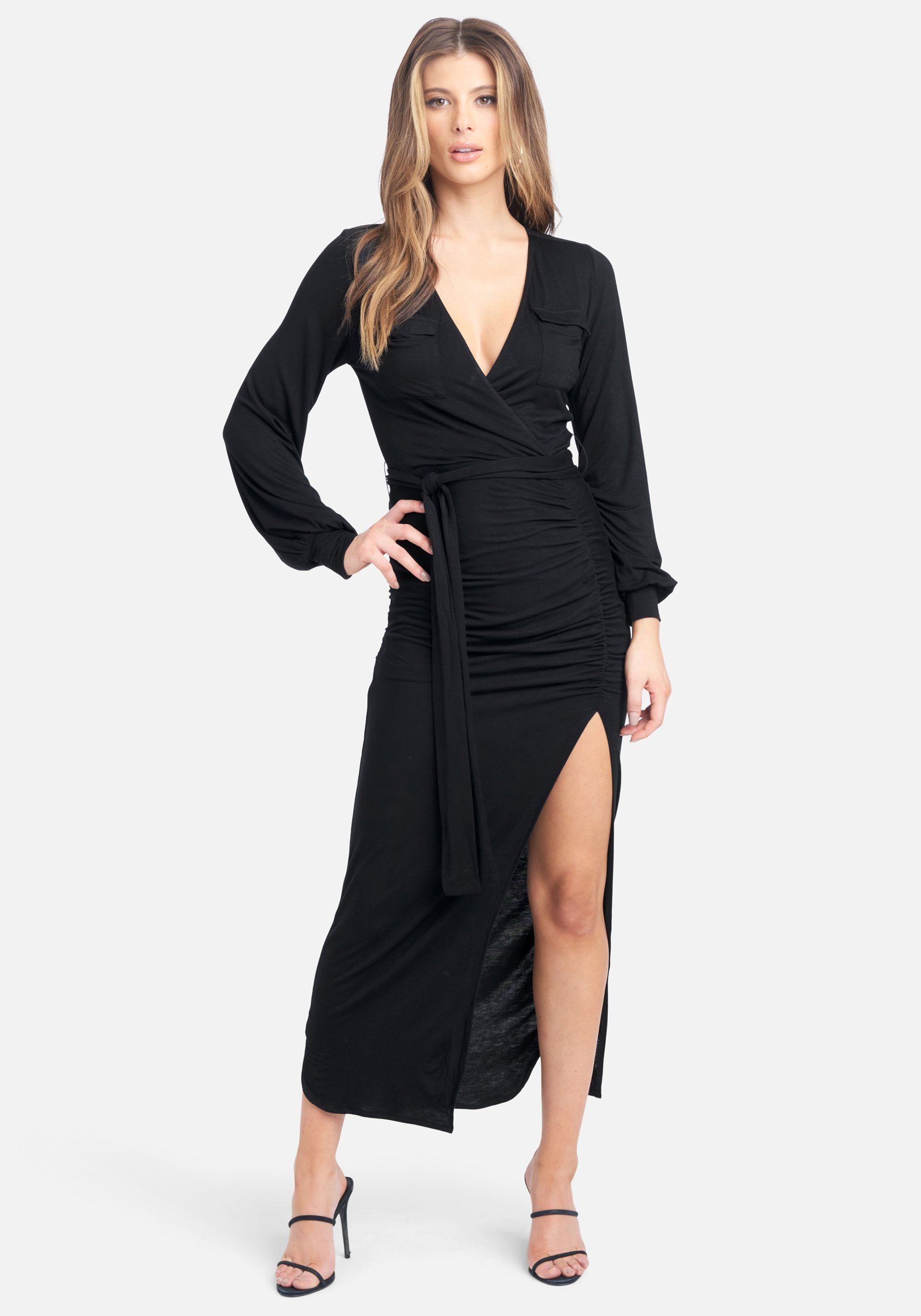 Bebe Women's Utility High Slit Maxi Dress, Size Small in Jet Black Viscose