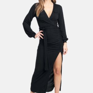 Bebe Women's Utility High Slit Maxi Dress, Size XL in Jet Black Viscose
