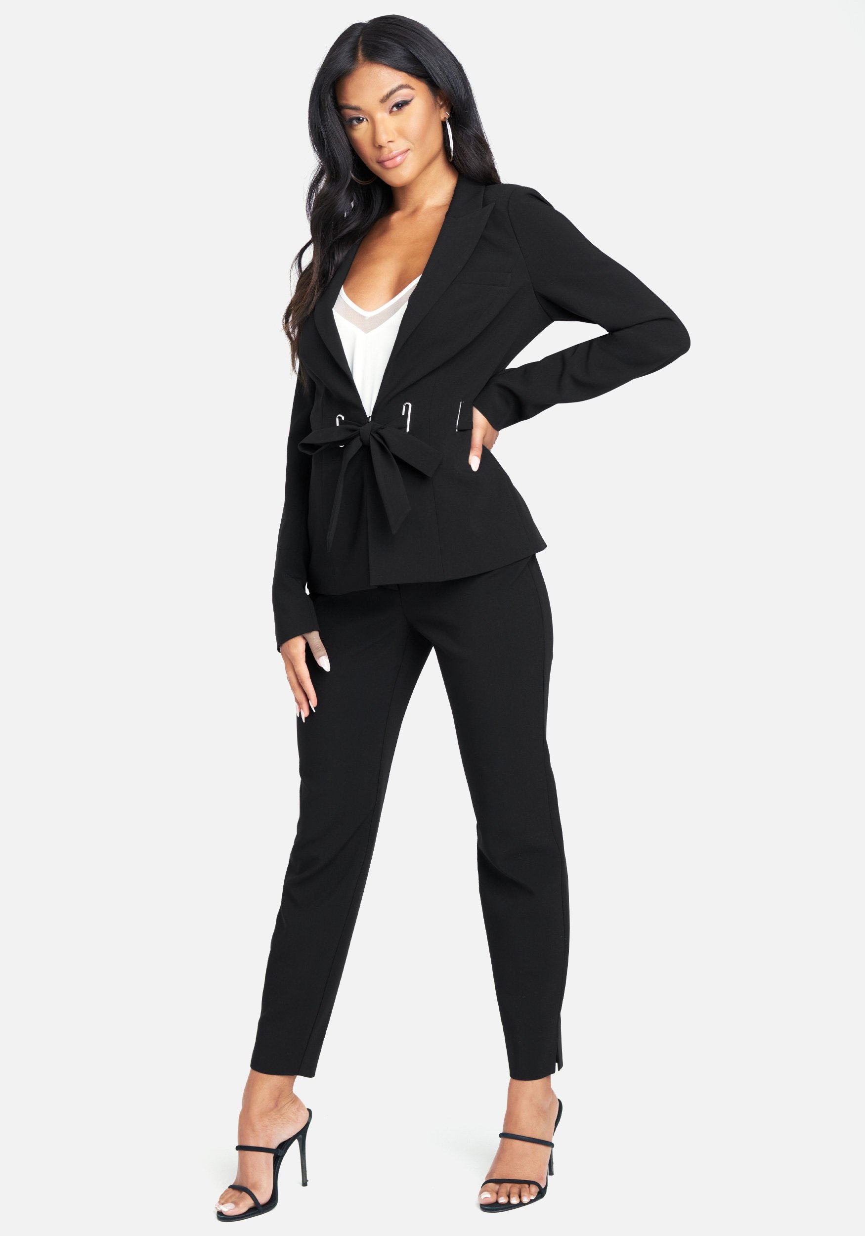 Bebe Women's Stretch Twill Grommet Blazer Jacket, Size 2 in Black Spandex/Viscose