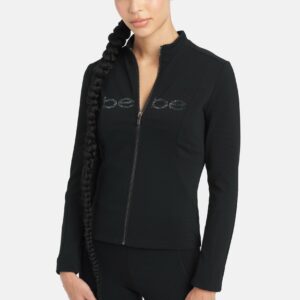 Women's Bebe Logo Ottoman Knit Zip Up Jacket, Size Small in Black Spandex/Nylon