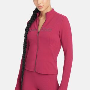 Women's Bebe Logo Ottoman Knit Zip Up Jacket, Size XS in Cerise Spandex/Nylon
