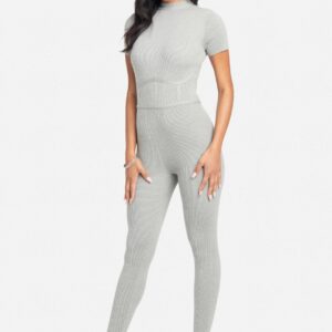 Bebe Women's Corset Rib Knit Jumpsuit, Size XL in Heather Grey Viscose