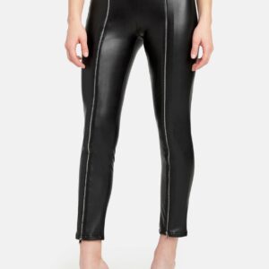 Bebe Women's Faux Leather Zipper Front Pant, Size Medium in Black Polyurethane