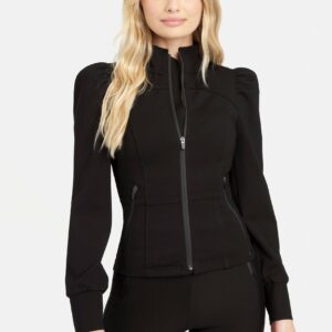 Bebe Women's Ponte Zipper Detail Jacket, Size Small in Black Spandex/Nylon