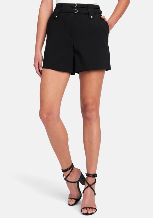 Bebe Women's Double Banded Stretch Twill Shorts, Size 4 in Black Spandex/Viscose