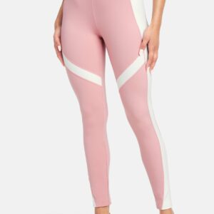 Women's Bebe Logo color Block Leggings, Size Large in New Pink Spandex/Nylon