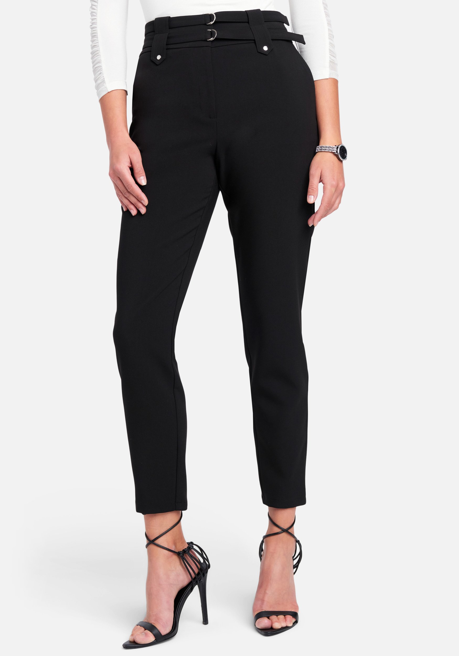 Bebe Women's Double Banded Stretch Twill Pant, Size 8 in Black Spandex/Viscose