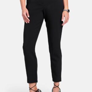 Bebe Women's Double Banded Stretch Twill Pant, Size 4 in Black Spandex/Viscose