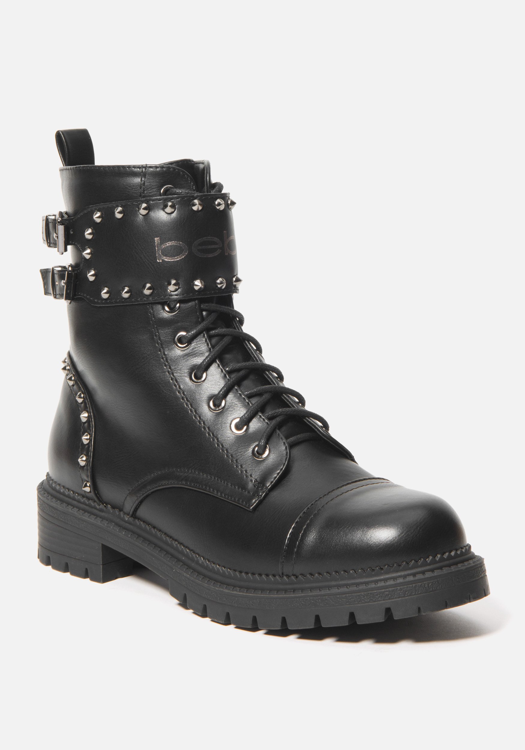 Bebe Women's Dalila Combat Boots, Size 6 in Black Synthetic