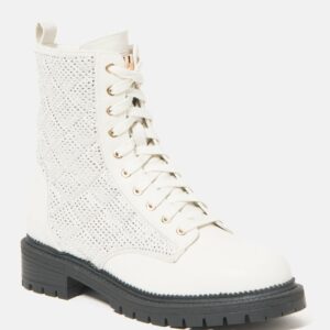 Bebe Women's Dorienne Lace Combat Boots, Size 10 in Off White Synthetic