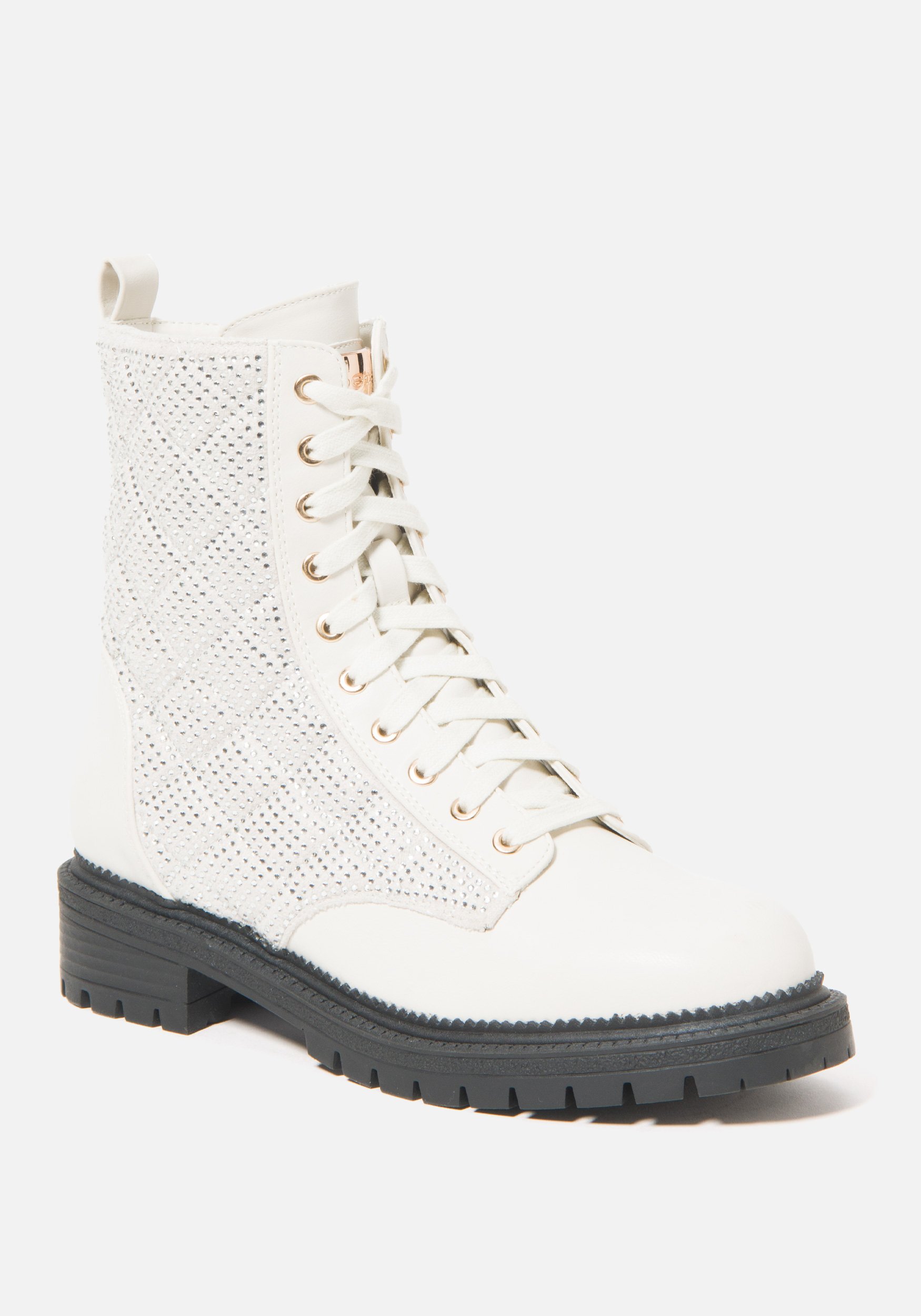 Bebe Women's Dorienne Lace Combat Boots, Size 7.5 in Off White Synthetic