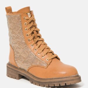 Bebe Women's Dorienne Lace Combat Boots, Size 10.5 in Wheat Synthetic