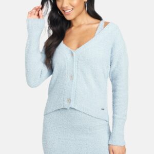 Bebe Women's Chenille Knit Cardigan, Size Small in Ice Blue Spandex