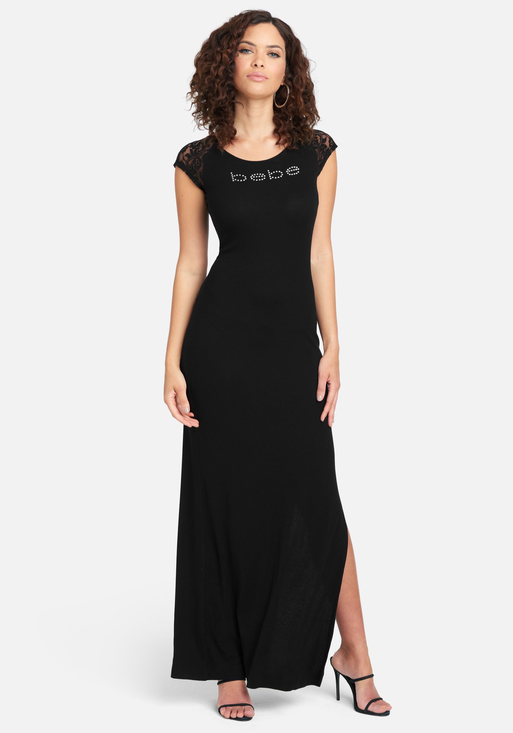 Women's Lace Bebe Logo Maxi Dress, Size XS in Black