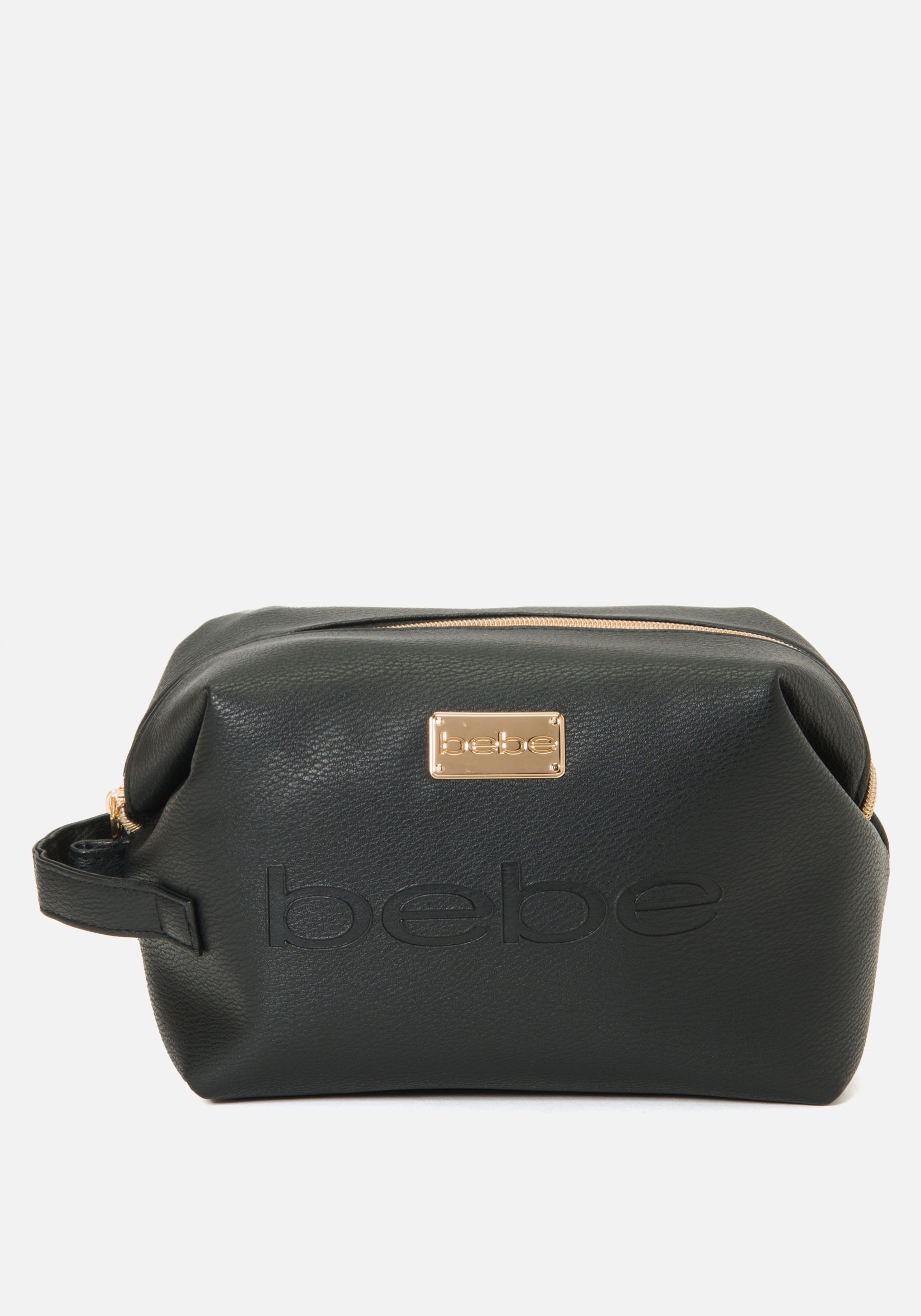 Women's Black Embossed Bebe Logo Cosmetic Bag, Size Standard Synthetic