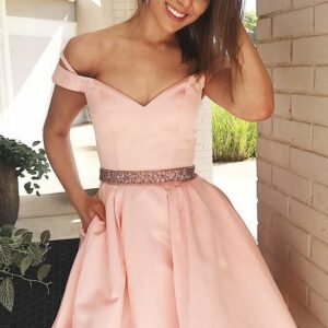Lovely Off-the-Shoulder Short Prom Dress | 2021 Pink Mini Homecoming Dress_Short Dresses_Prom &amp; Evening_High Quality Wedding Dresses, Prom Dre
