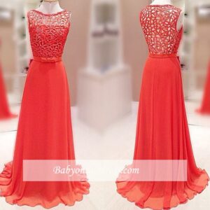 2021 Lace Gorgeous Long Chiffon Crystal Sleeveless Evening Dress_Evening Dresses_Prom &amp; Evening_High Quality Wedding Dresses, Prom Dresses, Ev