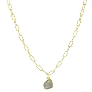 Link Paper Clip Chain Necklace labradorite silver gold
