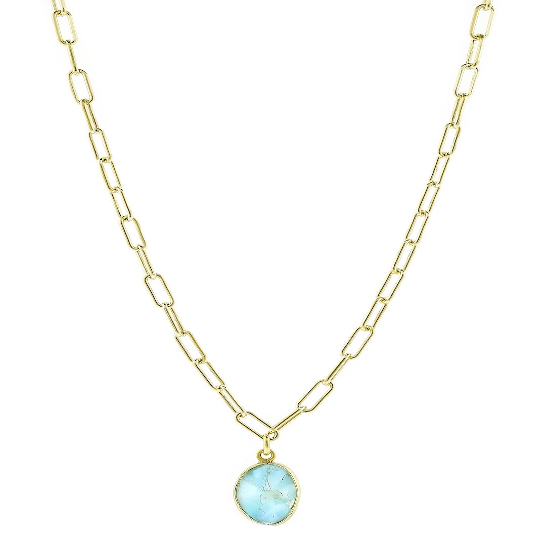 Link Paper Clip Chain Necklace larimar silver gold