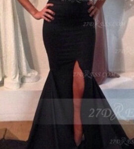 Sweetheart Black Prom Dress with Slit Satin Mermaid Gown Sweep Train Evening 2021 Side_Evening Dresses_Prom &amp; Evening_High Quality Wedding Dre