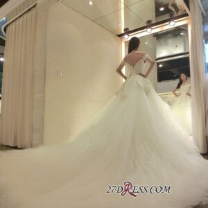 2021 Tulle Beads Newest Lace-Appliques Off-the-shoulder Long-Train Wedding Dress_Ball Gown Wedding Dresses_Wedding Dresses_High Quality Wedding Dresse