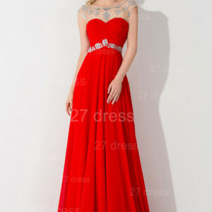 Elegant Chiffon Red Crystals Evening Dress A-line Illusion_Evening Dresses_Prom &amp; Evening_High Quality Wedding Dresses, Prom Dresses, Evening