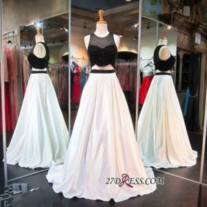 2021 Sleeveless Newest Beads Sweep-Train Two-Piece A-line Evening Dress_Evening Dresses_Prom &amp; Evening_High Quality Wedding Dresses, Prom Dres