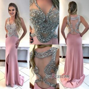V-neck mermaid evening dress, crystal prom dress 2021_Evening Dresses_Prom &amp; Evening_High Quality Wedding Dresses, Prom Dresses, Evening Dress