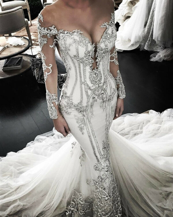 Delicate Lace Appliques Long Sleeve Wedding Dress | Mermaid Bridal Gown BC0446_Trumpet / Mermaid Wedding Dresses_Wedding Dresses_High Quality Wedding