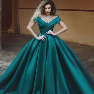 2021 Decent Green Off-The-Shoulder Ball Gown Evening Gown | Modest V Neck Sleeveless Prom Dress On Sale_Evening Dresses_Prom &amp; Evening_High Qu