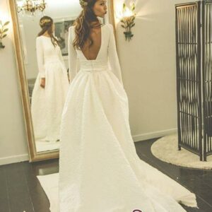 2021 Newest Long-Sleeve A-line Sweep-Train Jewel Wedding Dress_A-Line Wedding Dresses_Wedding Dresses_High Quality Wedding Dresses, Prom Dresses, Even
