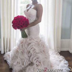 2021 Open-Back Sleeveless Sheath Sweetheart Ruffles Organza Wave-Design Court-Train Wedding Dress BA4991_Trumpet / Mermaid Wedding Dresses_Wedding Dre