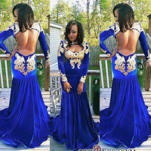 Zipper Mermaid Gorgeous Long-Sleeve Royal-Blue Appliques Prom Dress BK0_Prom Dresses_Prom &amp; Evening_High Quality Wedding Dresses, Prom Dresses