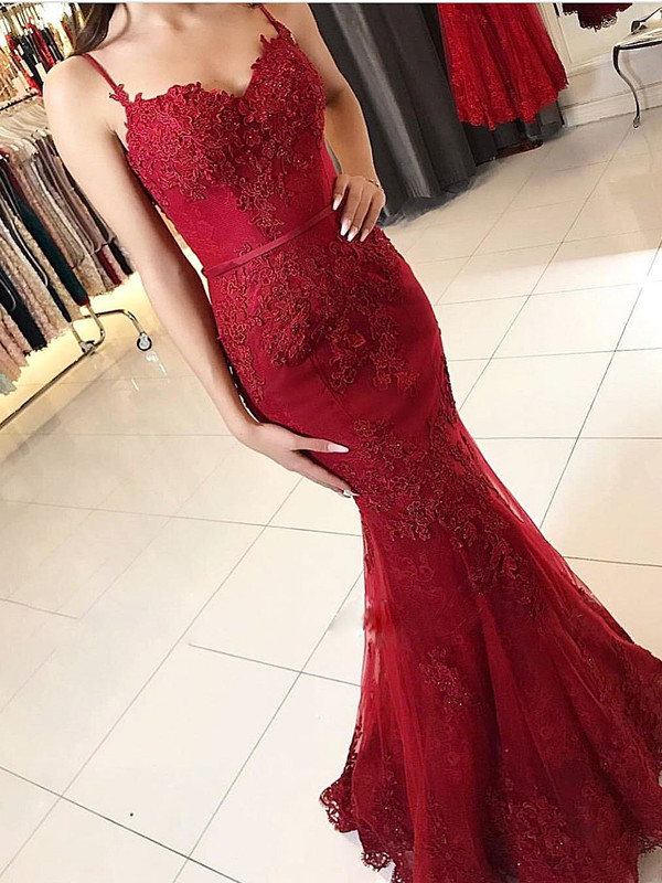 Apliques de encaje rojo vestido de fiesta | Vestido Formal Sirena