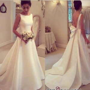 2021 Jewel Sleeveless Bow Sweep-Train A-line Elegant Wedding Dress_A-Line Wedding Dresses_Wedding Dresses_High Quality Wedding Dresses, Prom Dresses,